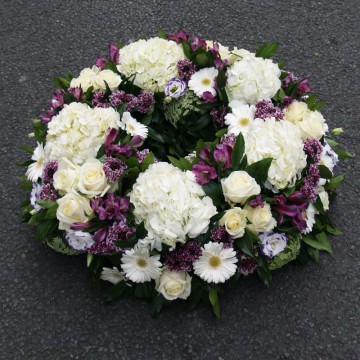 Couronne enterrement violette et blanche